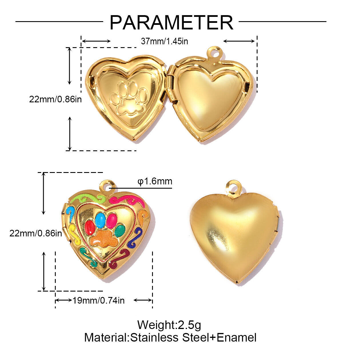 Romantische DIY-Herz-Rechteck-Anhänger aus Edelstahl, wasserdicht, goldfarben h5 