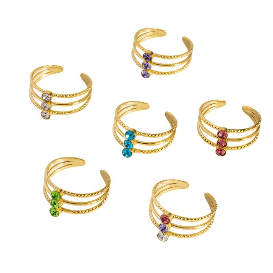 Luxurious Elegant Geometric Shape Stainless Steel Waterproof Gold Color Zircon Women's Gemstone Rings Picture5