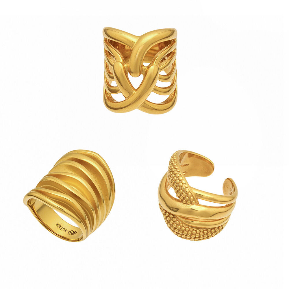 Simple Hollowed-Out Stainless Steel Waterproof Gold Color  Statement Rings h5 Picture5