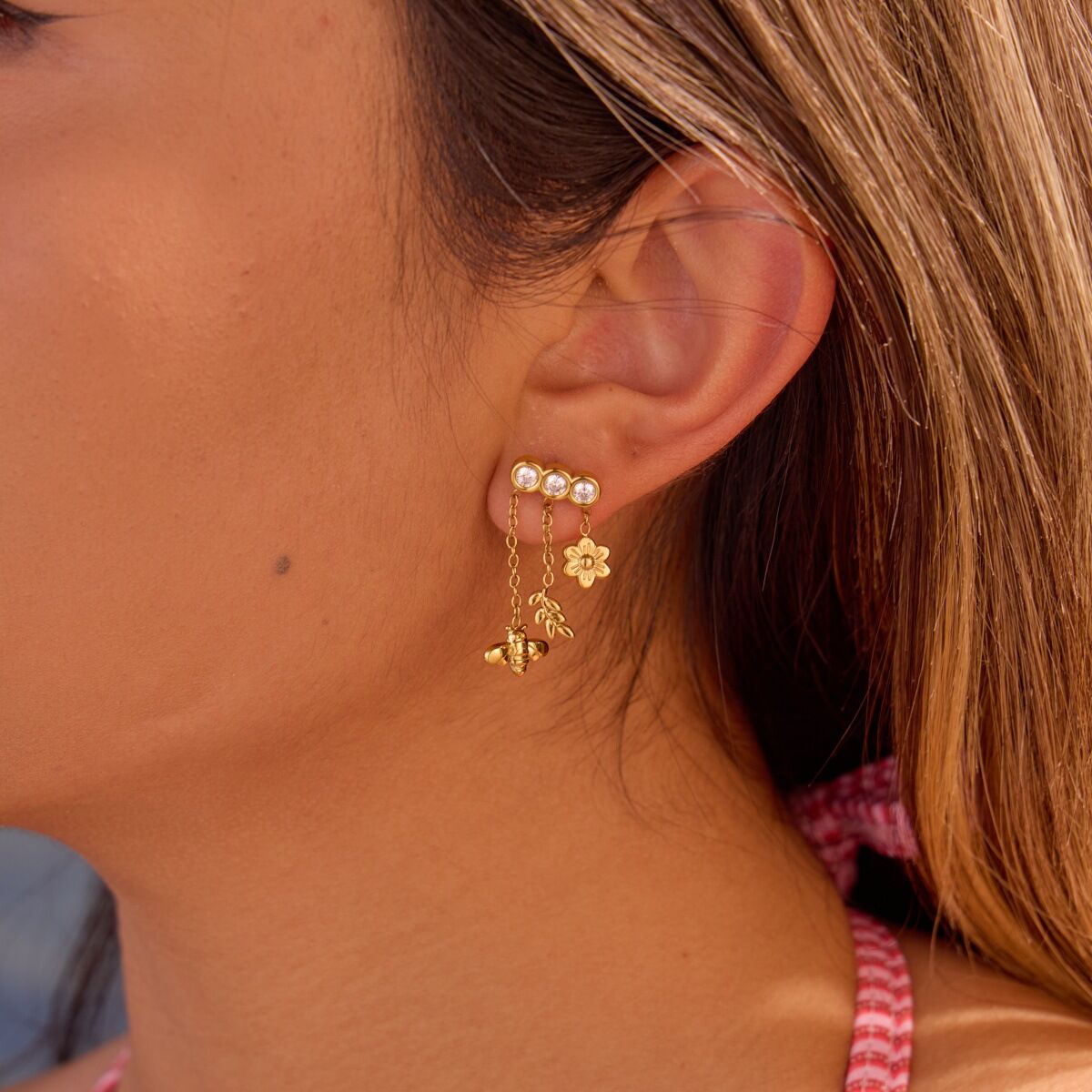 Simple Series Daily Flower Wings Stainless Steel Waterproof   Gold Color  Women's Drop Earrings Picture2