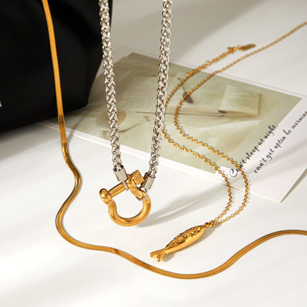 Fish Shape Stainless Steel Waterproof Gold Color Women's Pendant Necklaces 2