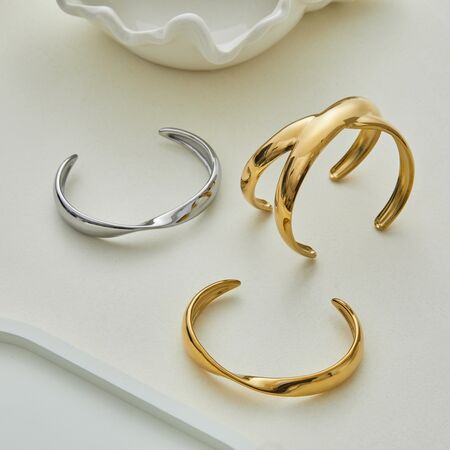 Minimalist Daily Irregular Shape Stainless Steel Waterproof Gold Color Women's Cuff Bracelets 2