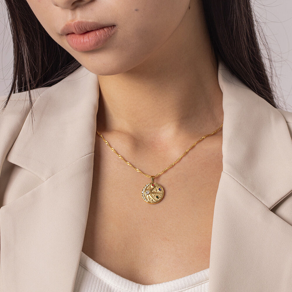 Retro Daily Circle Stainless Steel Waterproof Gold Color Zircon Women's Pendant Necklaces Picture6
