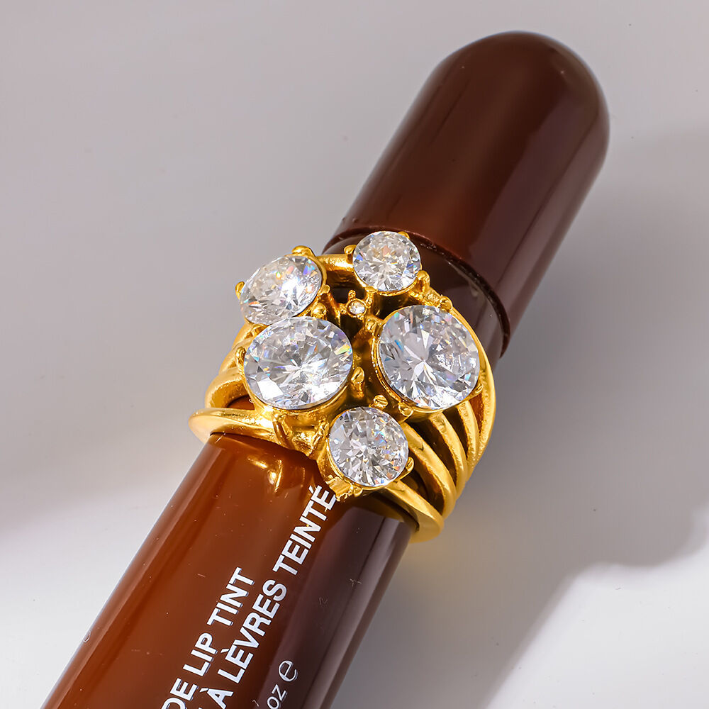 Luxuriöse, elegante Statement-Ringe aus Edelstahl in unregelmäßiger Form, wasserfest, goldfarben, mit Zirkonia h5 Bild2
