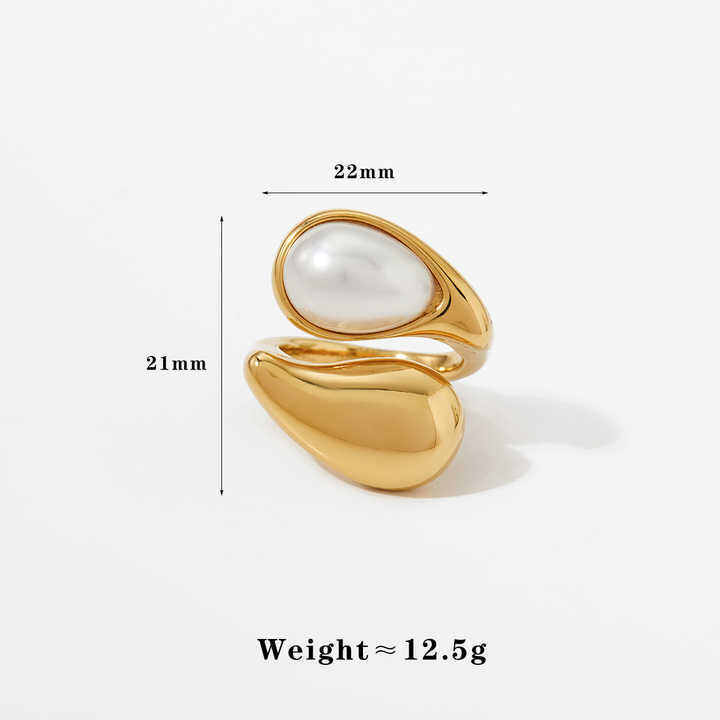 Simple Irregular Shape Stainless Steel Waterproof Gold Color Natural Stone Pearl Women's Gemstone Rings