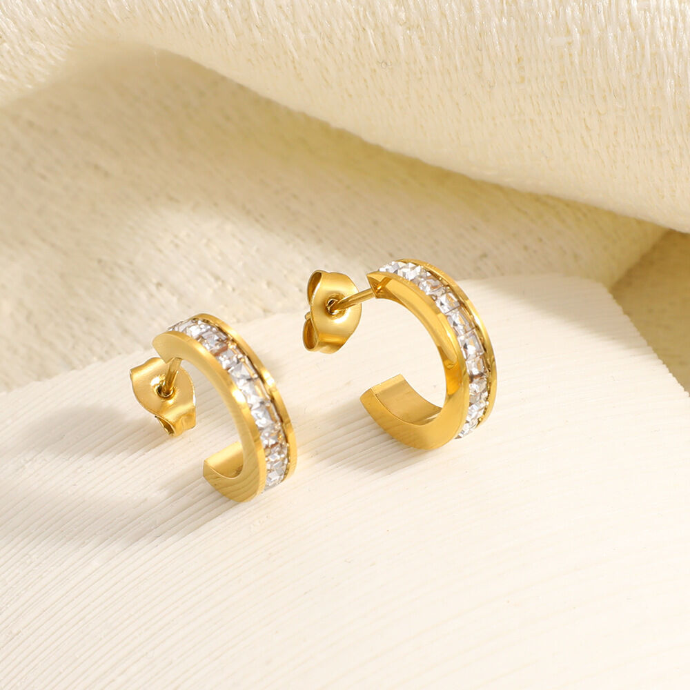 Simple Droplet Circle Stainless Steel Waterproof Gold Color Zircon Women's Hoop Earrings h5 Picture4