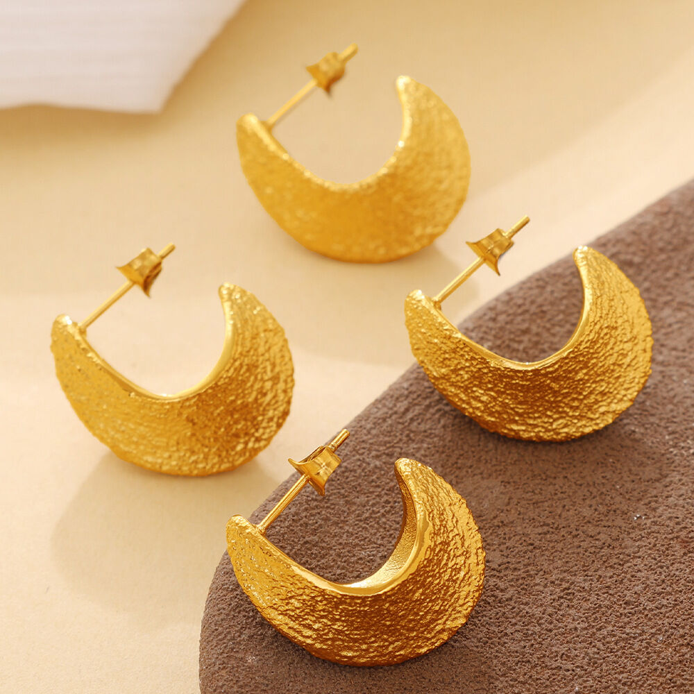 Moon Shape Stainless Steel Waterproof Gold Color Women's Stud Earrings 2