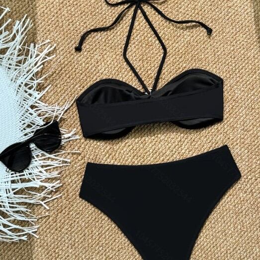 Simple High End Solid Color Beach Polyester Bikini Set h5Picture4