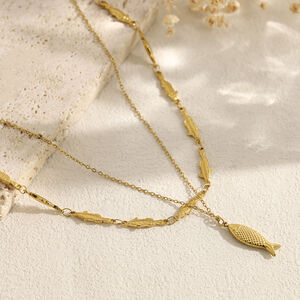 Fish Shape Stainless Steel Waterproof Gold Color Women's Layered Necklaces h5 Picture4