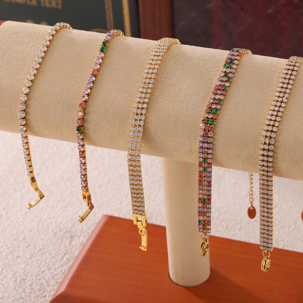 Luxurious Chain Stainless Steel Waterproof Gold Color Zircon Women's Chain Bracelets h5 Picture4