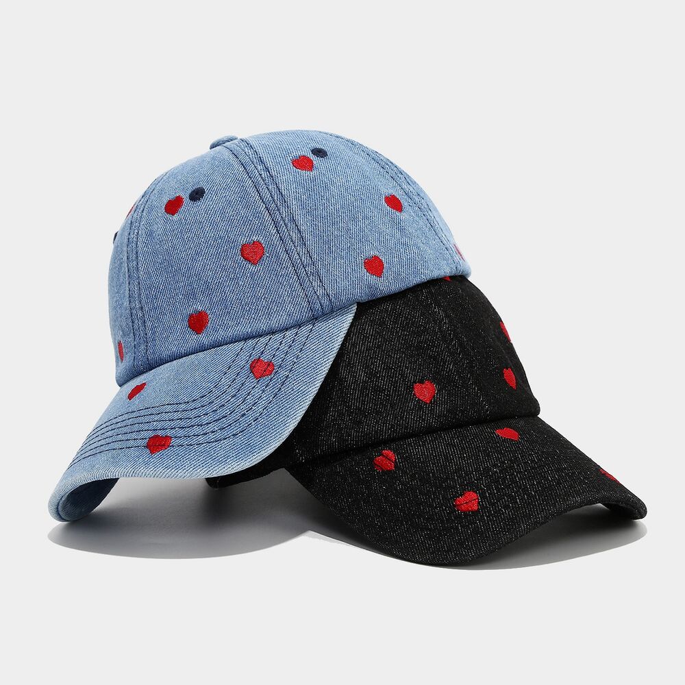 Sweet Heart Embroidery Denim Fabric Women's Baseball Cap h5Picture2