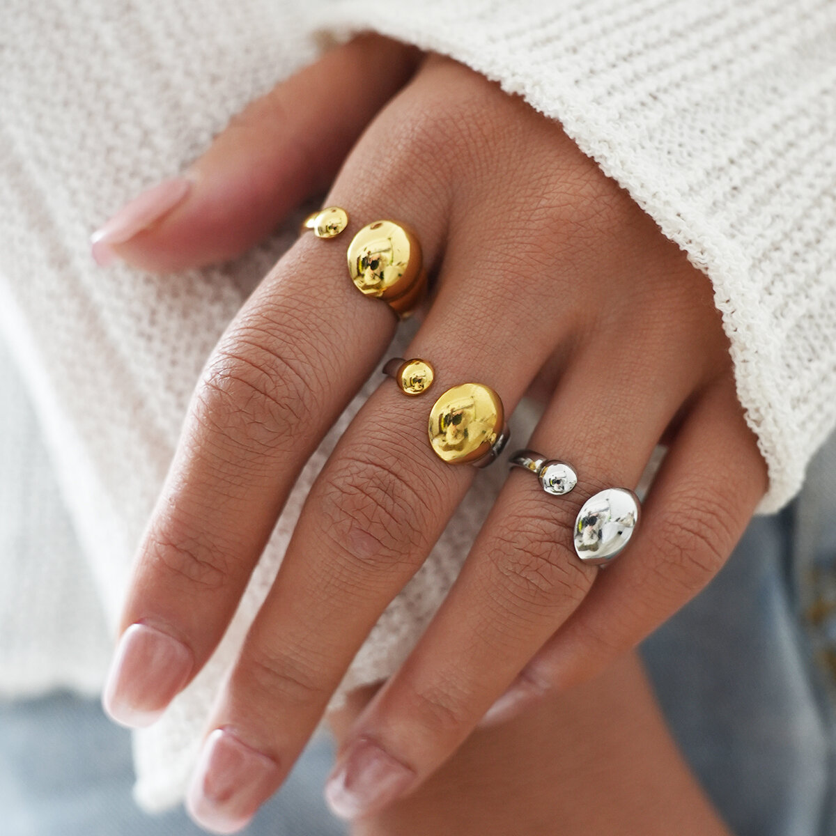 Retro Daily Irregular Shape Stainless Steel Waterproof   Gold Color  Statement Rings h5 Picture3