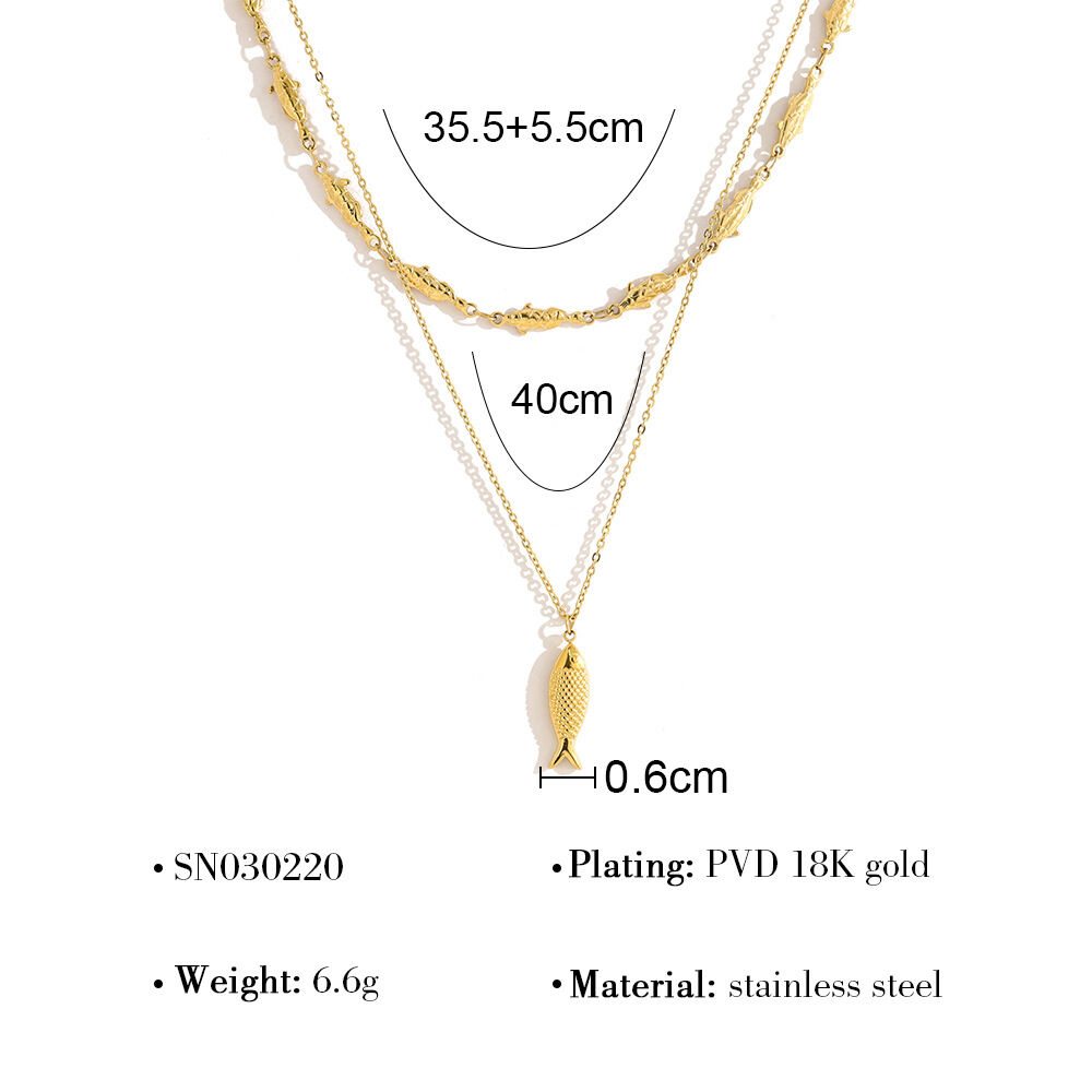 Fish Shape Stainless Steel Waterproof Gold Color Women's Layered Necklaces