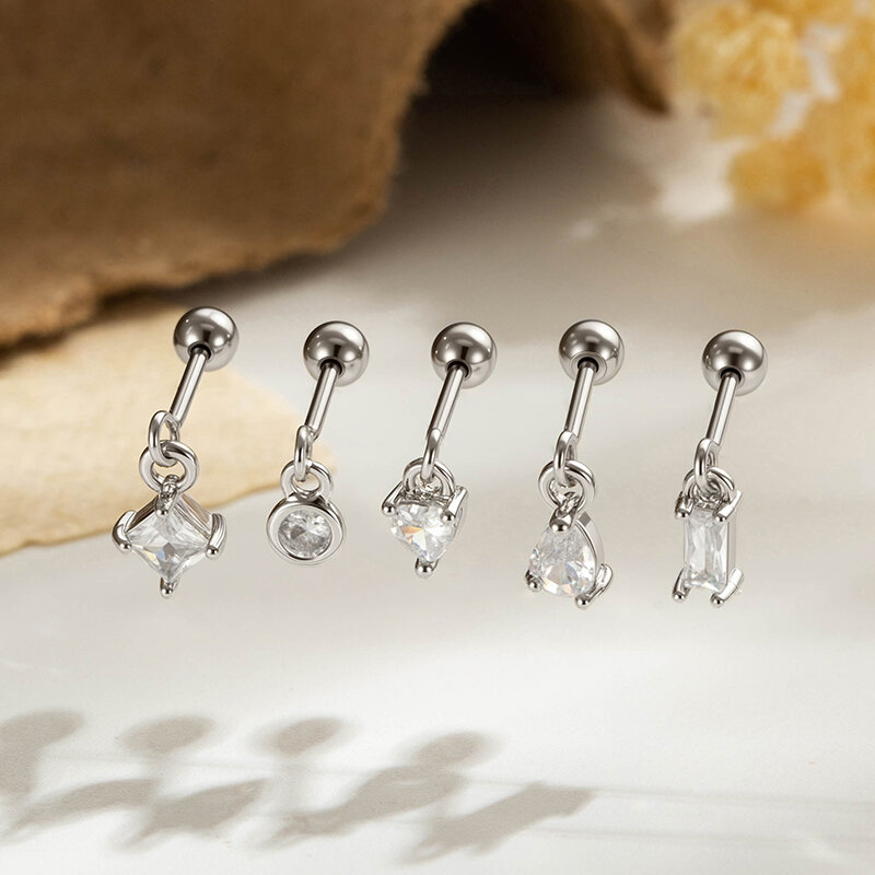 Simple Rectangle Copper Gold Color Zircon Women's Piercing Earrings Picture5
