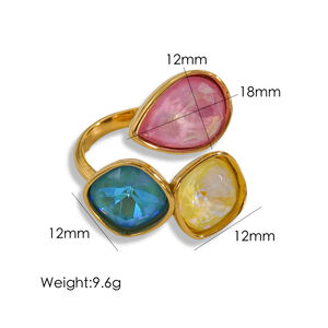 Luxurious Droplet Geometric Shape Stainless Steel Waterproof Gold Color Zircon Women's Gemstone Rings h5