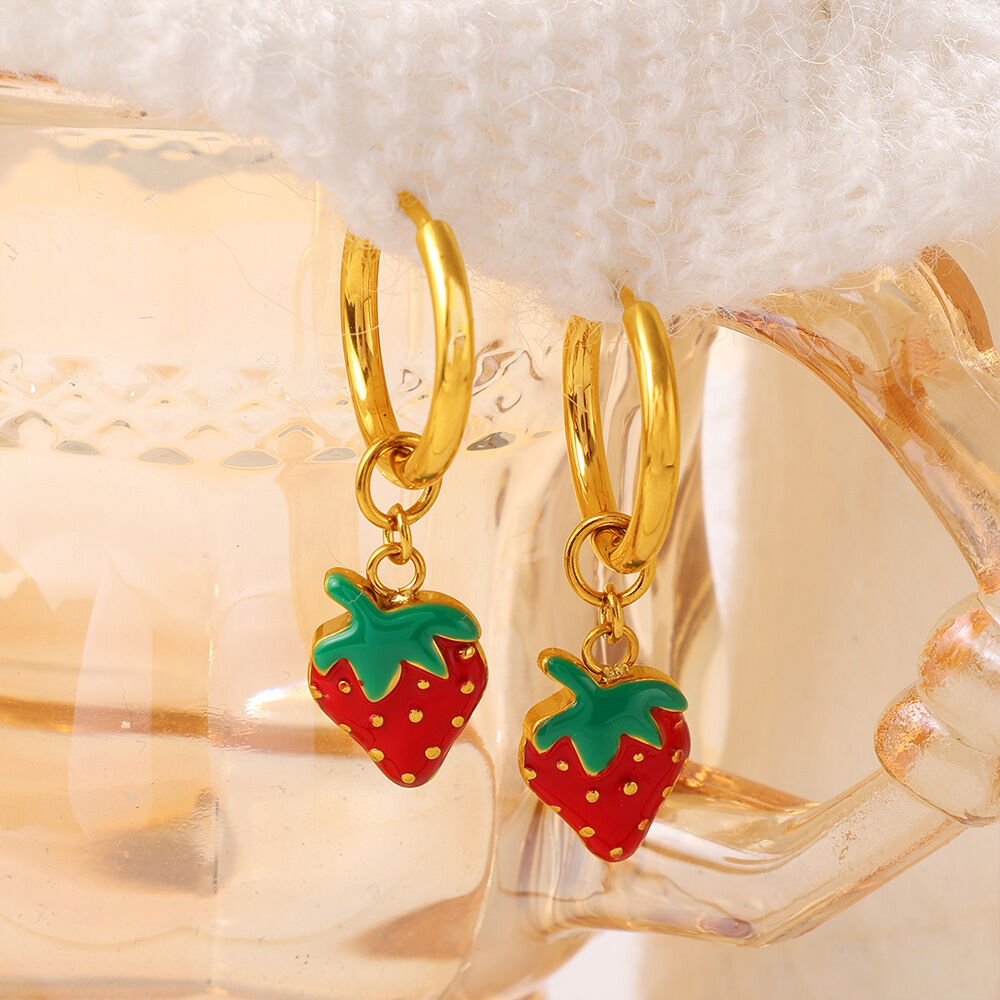 Simple Series Daily Fruit Stainless Steel Waterproof   Gold Color  Women's Drop Earrings h5 Picture3