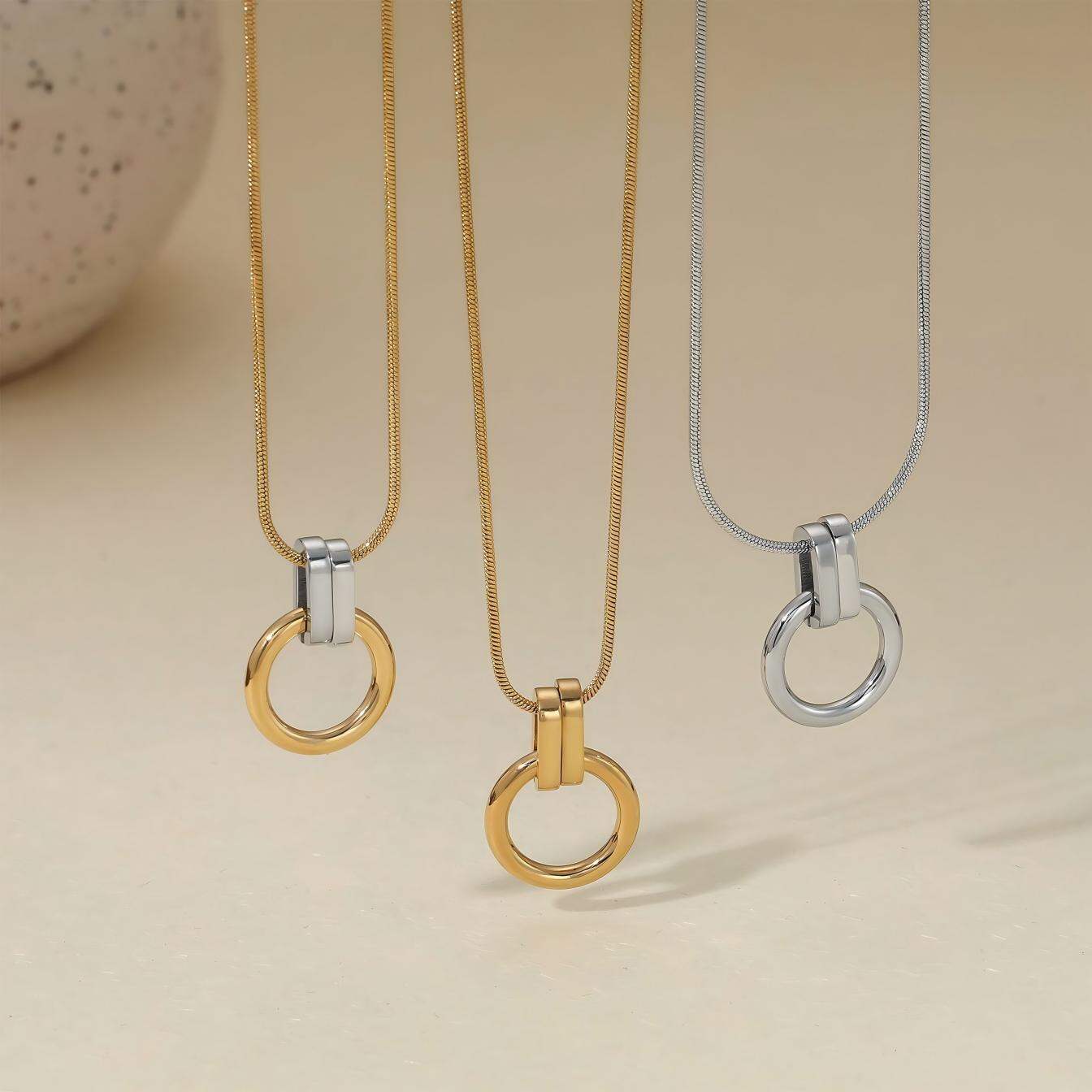 Minimalist Circle Stainless Steel Waterproof Gold Color Unisex Pendant Necklaces