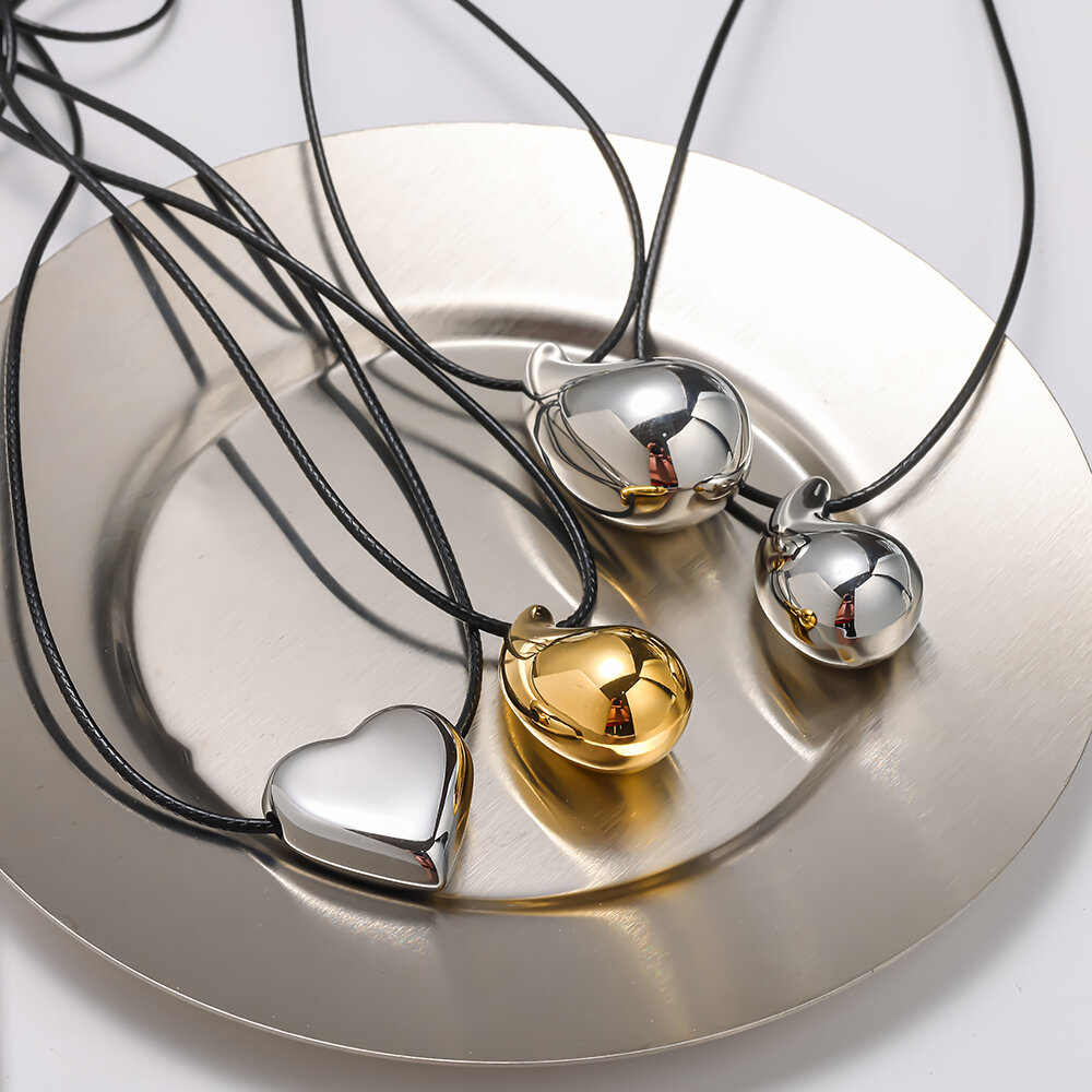 Daily Droplet Heart Stainless Steel Waterproof Gold Color Women's Pendant Rope Necklaces Picture2
