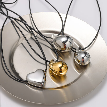 Daily Droplet Heart Stainless Steel Waterproof Gold Color Women's Pendant Rope Necklaces 2