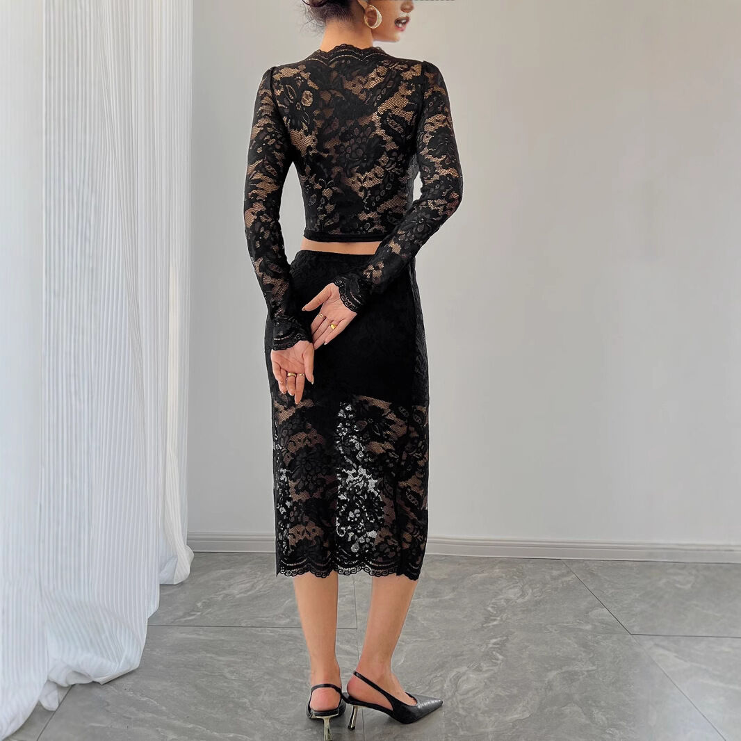 Lace Long-sleeved Dresses Set Picture4