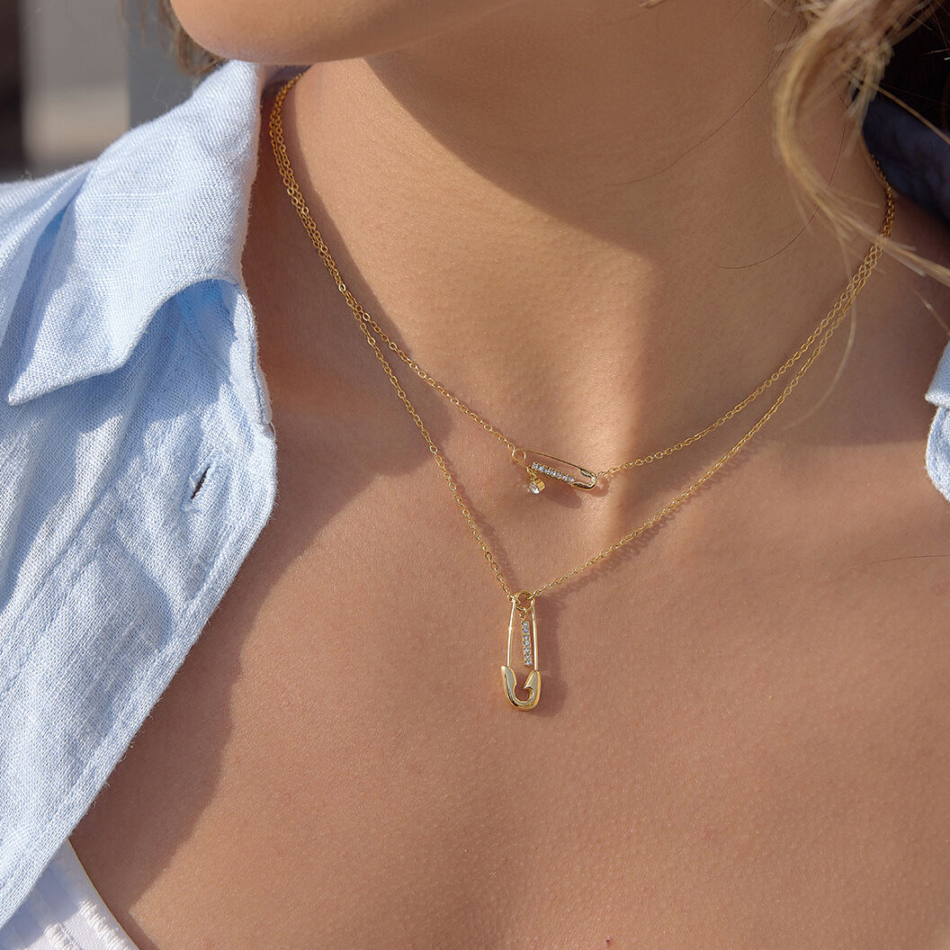 Colliers superposés pour femmes, en acier inoxydable imperméable, couleur or, avec strass, forme simple épingle 2