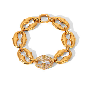 Luxurious Chain Stainless Steel Waterproof Gold Color Zircon Women's Necklaces Set h5