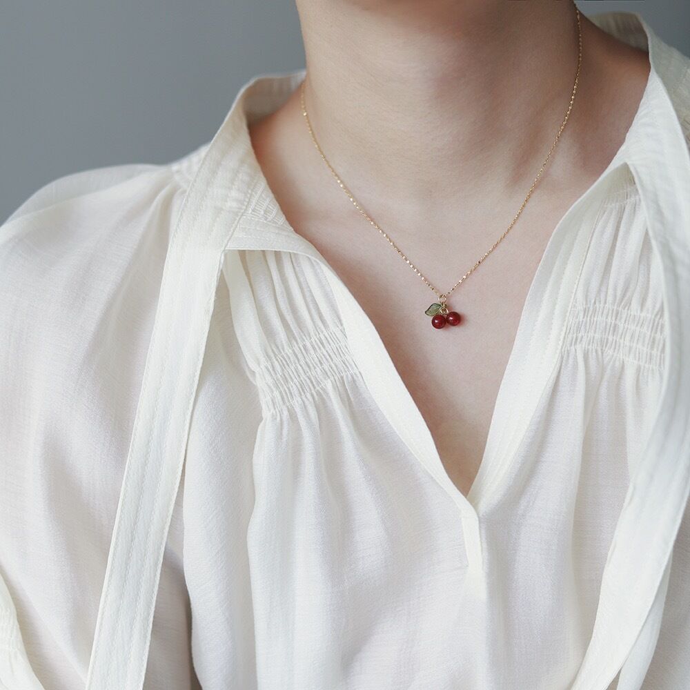 Romantic Series Sweet Cherry Titanium Steel Women's Pendant Necklaces Picture4