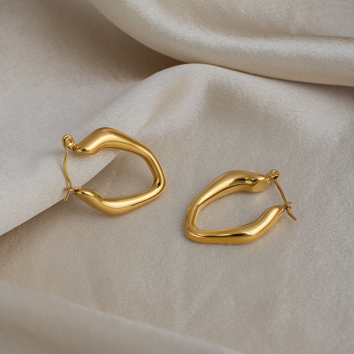 Minimalist Irregular  Stainless Steel Waterproof   Gold Color  Women's Hoop Earrings