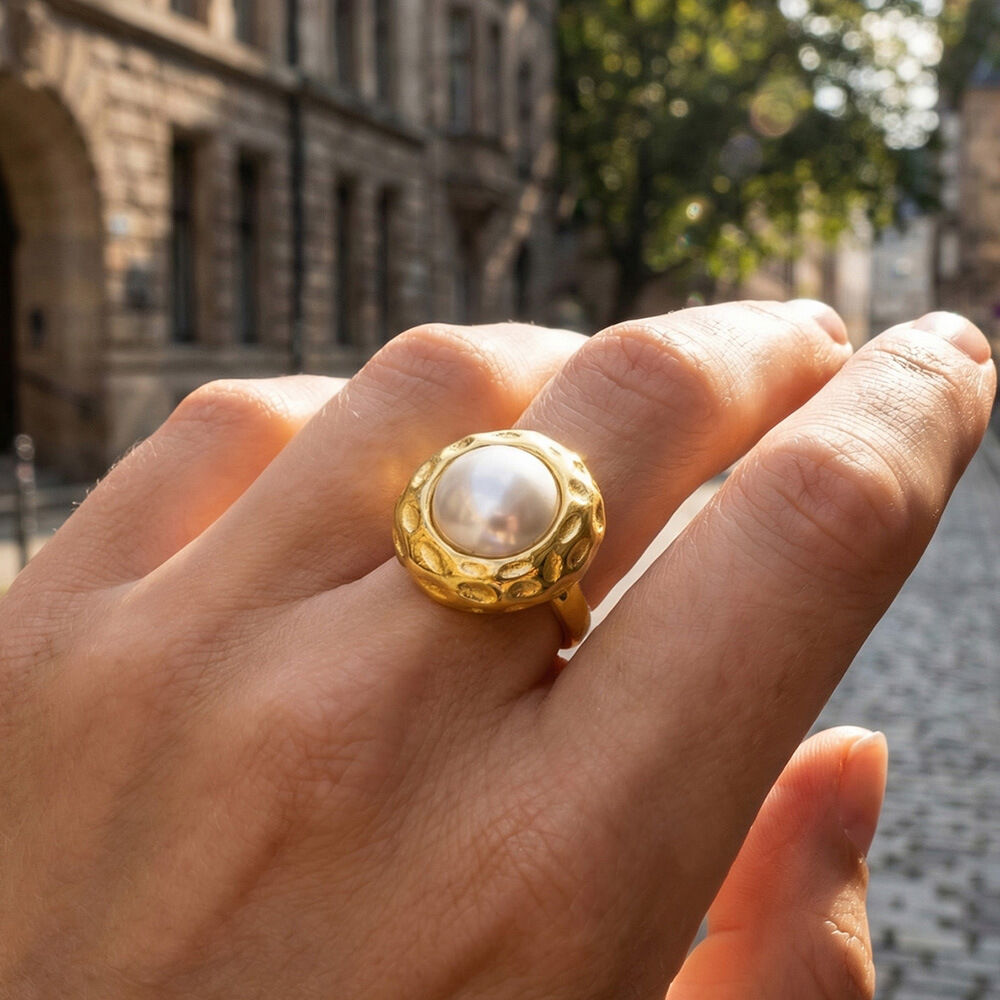 Retro ronde damesringen van roestvrij staal met gouden edelsteen 2