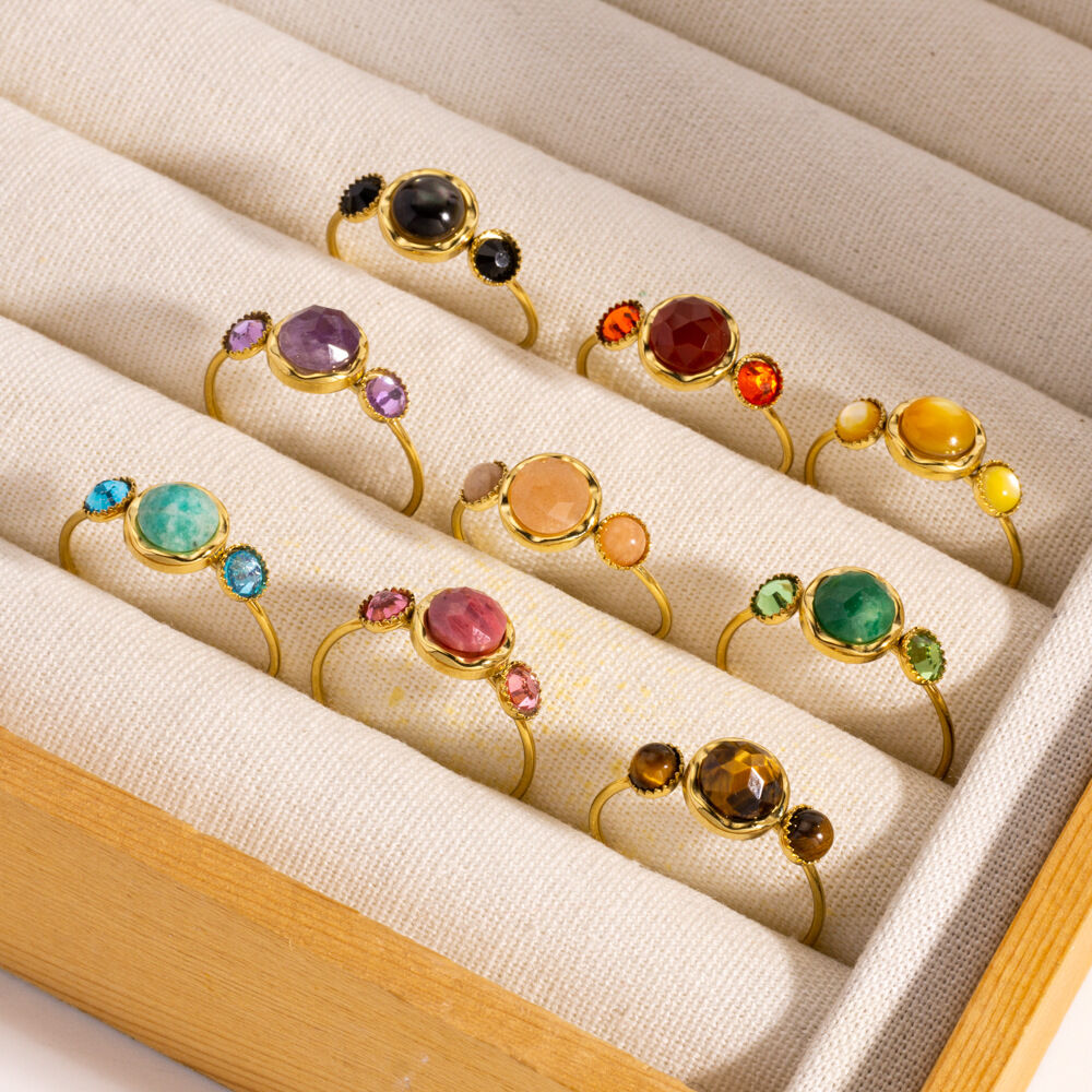 Simple Series Elegant Irregular Shape Natural Stones   Gold Color  Women's Gemstone Rings