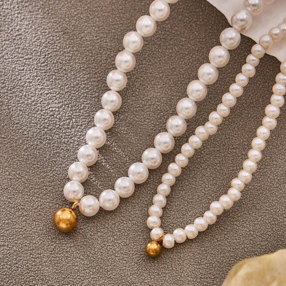 Elegant Beads Stainless Steel Gold Color Women's Beaded Necklaces Picture5