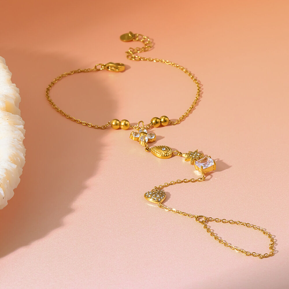 Luxurious  Droplet Heart Chain Geometric Shape Stainless Steel Waterproof   Gold Color  Zircon Women's Hand Chain