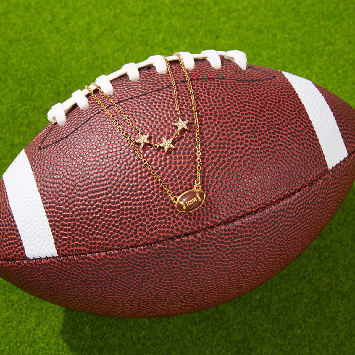 Enamel Rugby Shape Stainless Steel Waterproof Gold Color Rhinestone Women's Layered Necklaces h5 Picture3