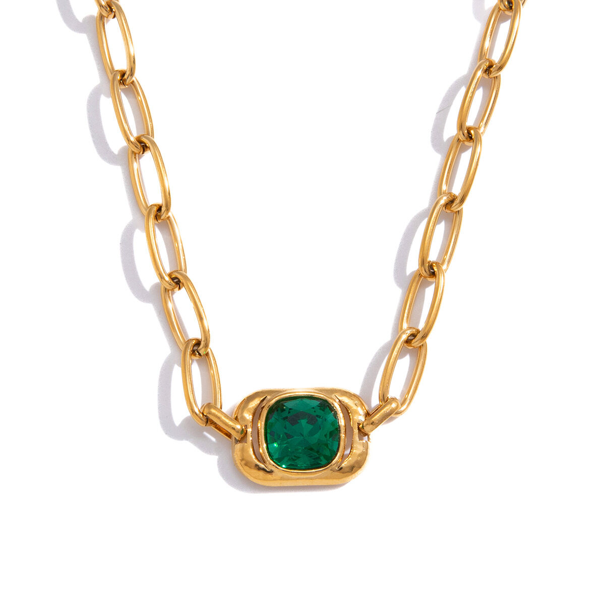 Simple Rectangle Glass Stainless Steel Waterproof Gold Color Women's Pendant Necklaces Picture6