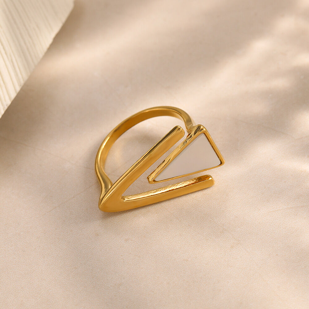 Simple Irregular Shape Stainless Steel Waterproof Gold Color Zircon Women's Gemstone Rings Picture3