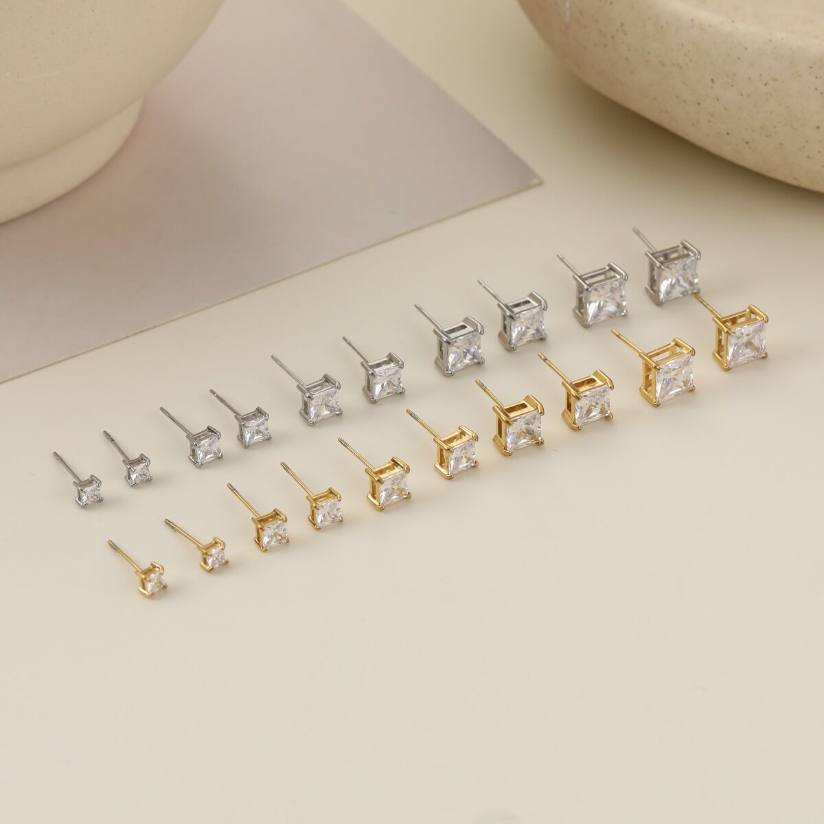 Luxury Simple  Daily Rectangle Stainless Steel Waterproof   Gold Color  Women's Stud Earrings 2