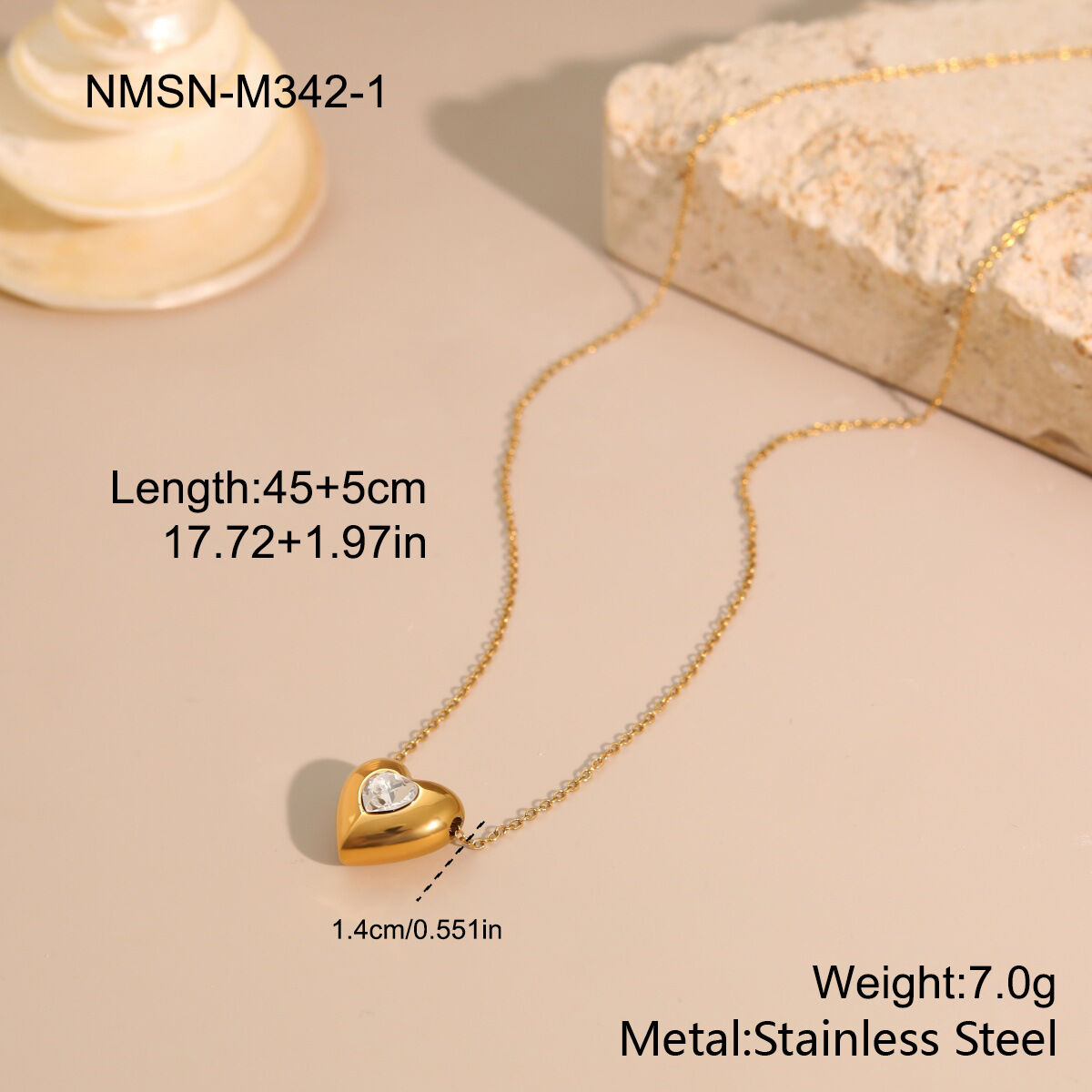 Einfache, alltagstaugliche Herzkette aus Edelstahl, wasserdicht, goldfarben, Damenkette h5 