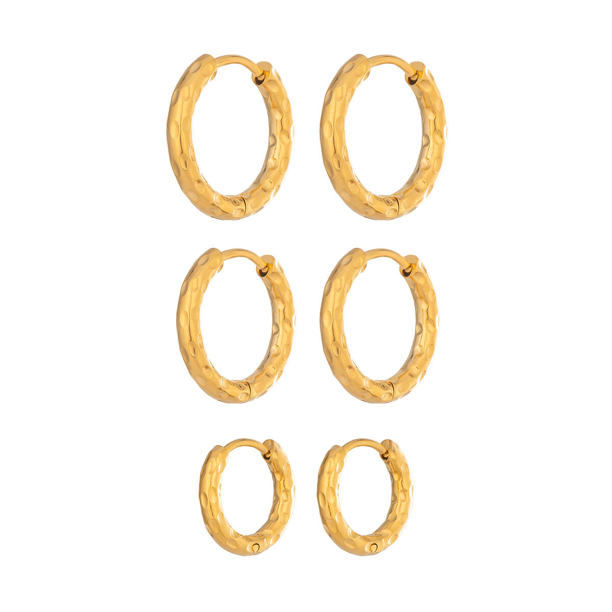 Simple  Circle Hammered Pattern Stainless Steel Waterproof   Gold Color  Women's Hoop Earrings Picture5