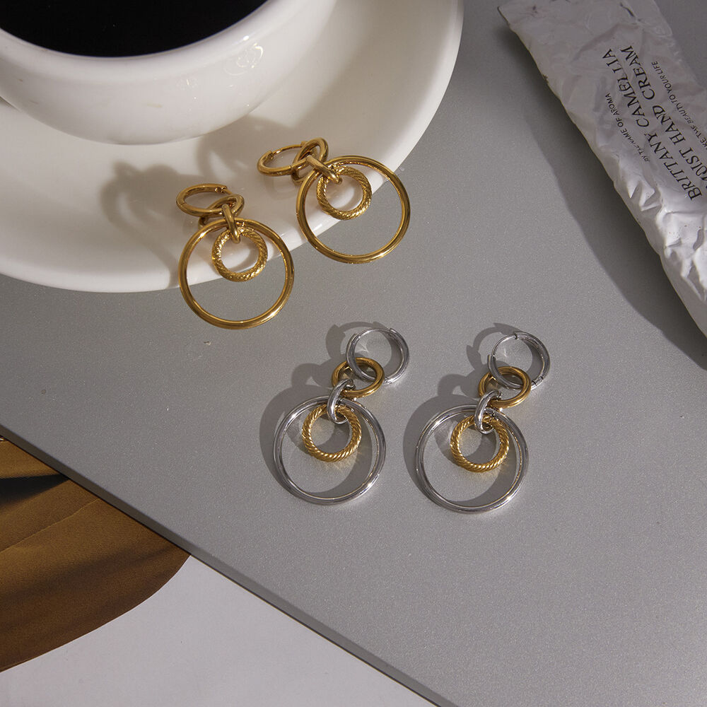 Simple Circle Mixed Gold Stainless Steel Waterproof Women's Drop Earrings Picture5