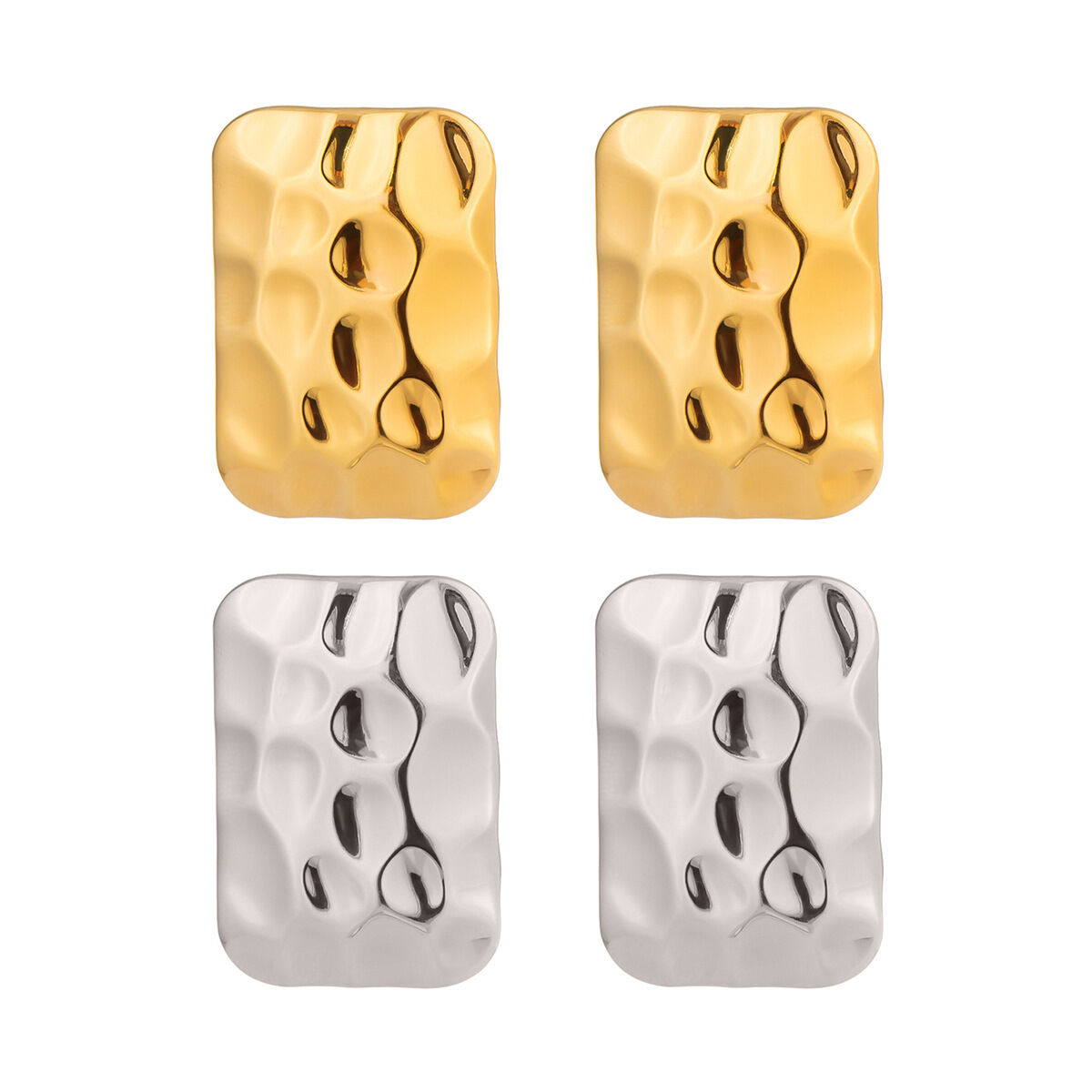 Simple Series Daily Hammered Pattern Stainless Steel Waterproof Gold Color Women's Stud Earrings h5 Picture5