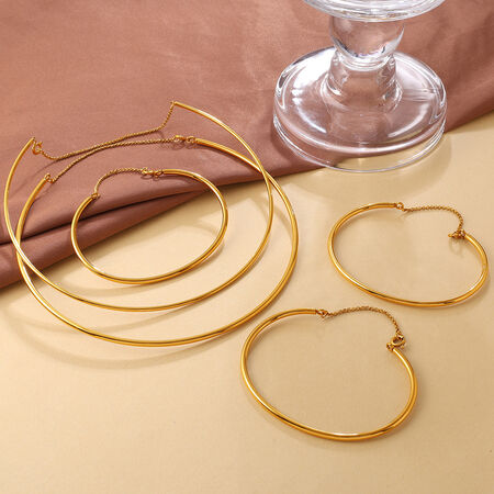 Simple Series Daily Geometric Shape Stainless Steel Waterproof Gold Color Women's Jewelry Sets
