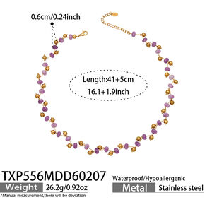 Daily Natural Stone Beads Stainless Steel Gold Color Women's Chain Necklaces h5