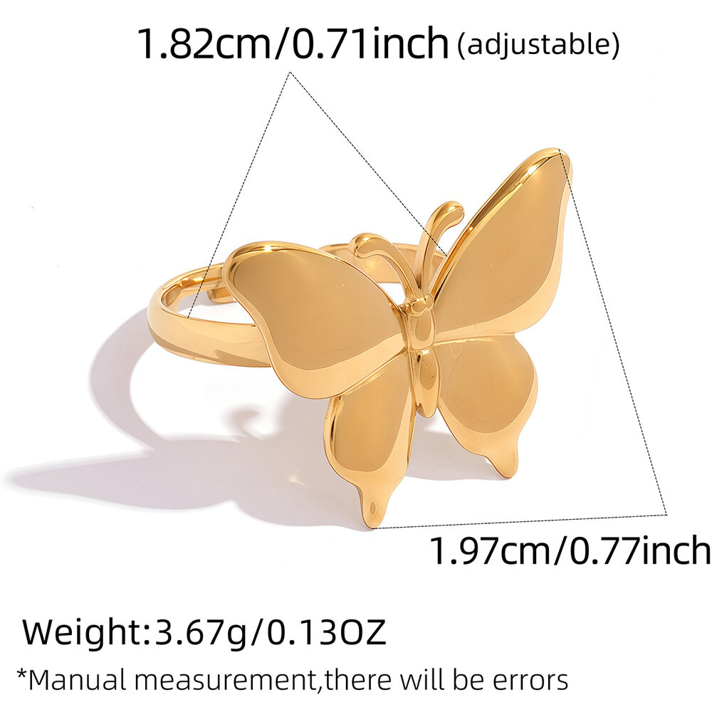 Butterfly Stainless Steel Waterproof Gold Color Statement Rings