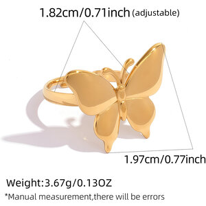 Butterfly Stainless Steel Waterproof Gold Color Statement Rings h5