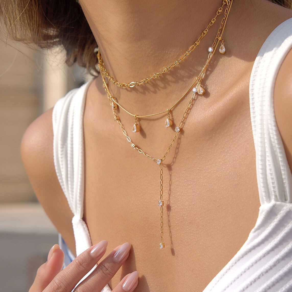 Simple Droplet Y-shape Stainless Steel Waterproof Women's Pendant Necklaces