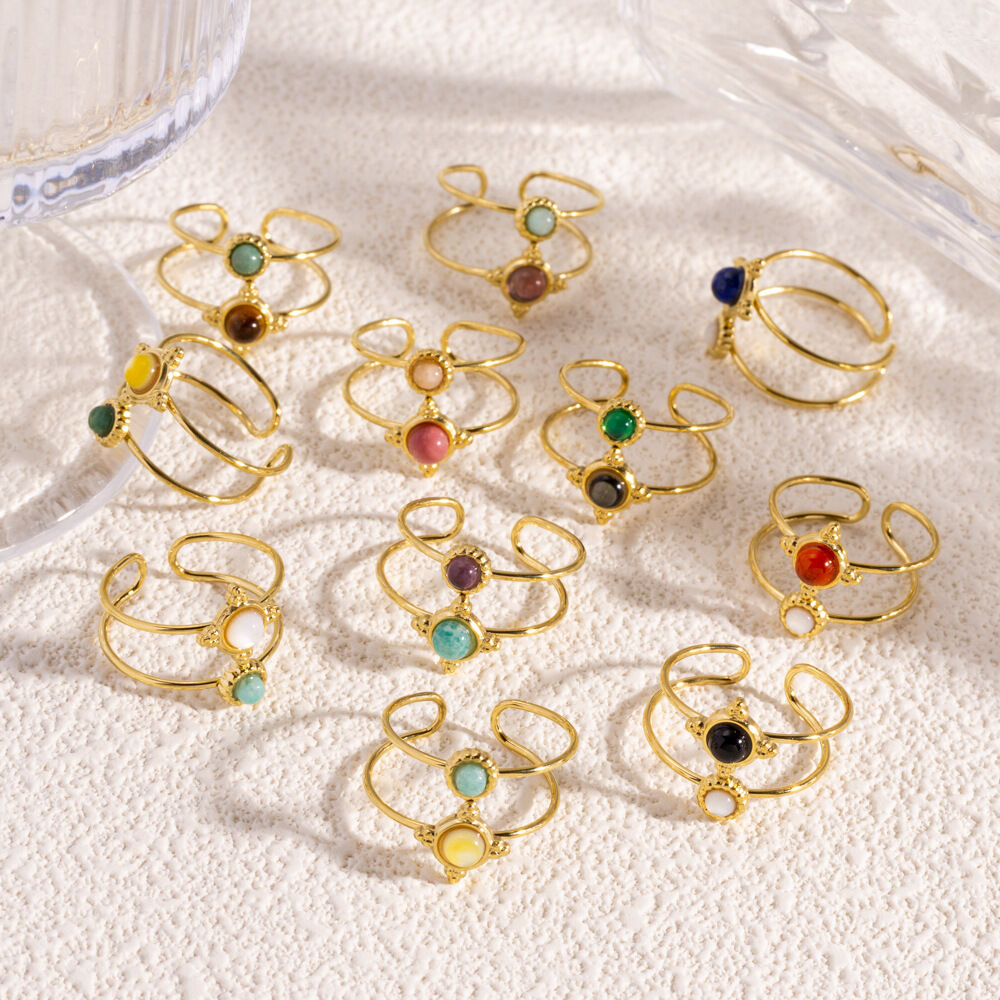 Eenvoudige serie retro ringen met onregelmatige vorm, gemaakt van roestvrij staal, waterdicht en goudkleurig, voor dames, met edelstenen.