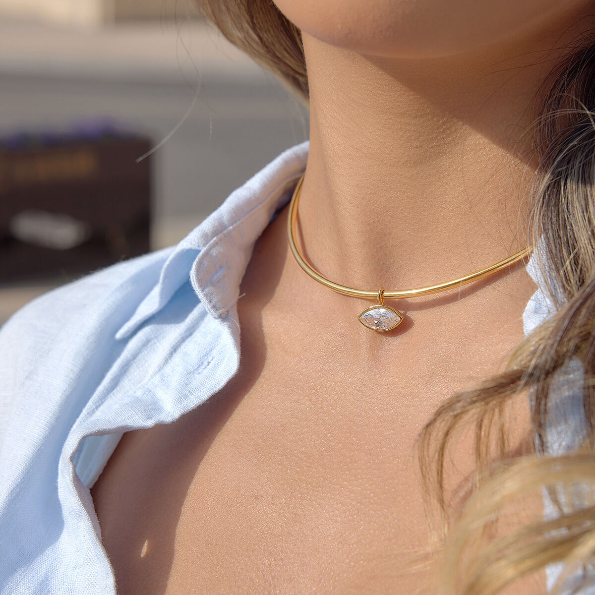 Simple Droplet Stainless Steel Waterproof Gold Color Zircon Women's Pendant Necklaces h5 Picture4