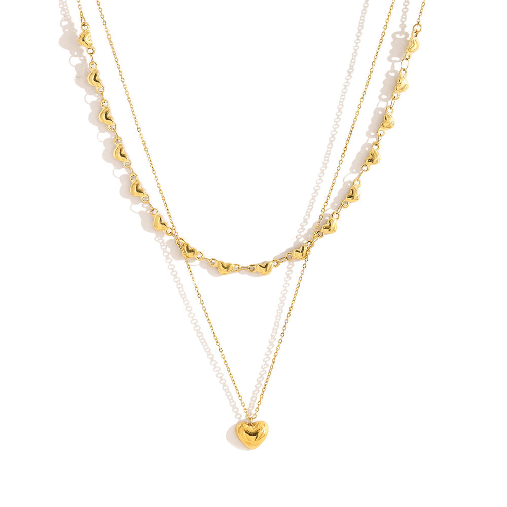 Simple Heart Stainless Steel Waterproof Gold Color Women's Layered Necklaces Picture4