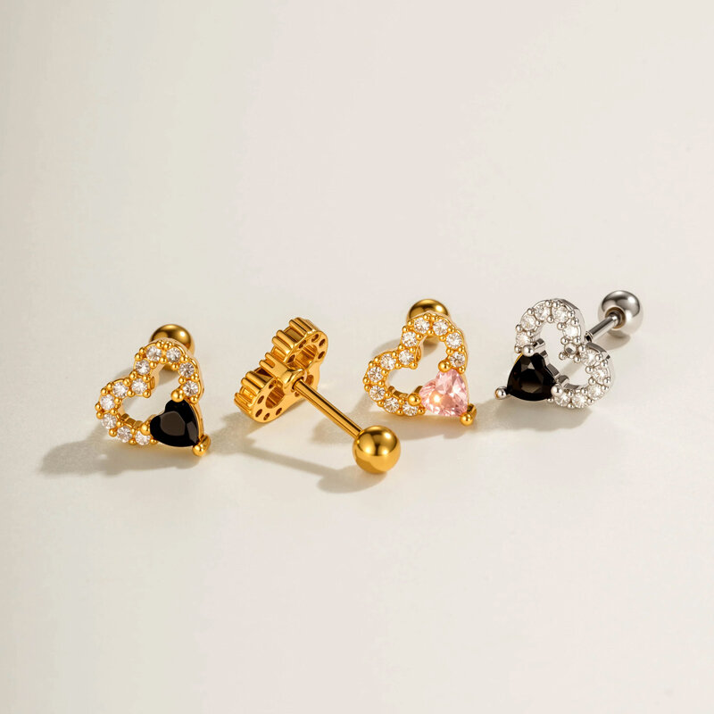 Simple Heart Copper   Gold Color  Zircon Women's Piercing Earrings Picture4