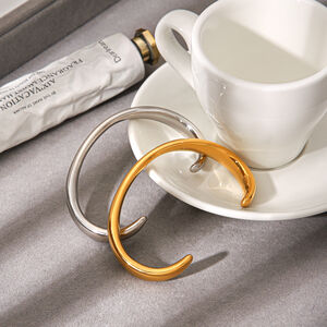 Simple Stainless Steel Waterproof Gold Color Women's Cuff Bracelet h5 Picture5